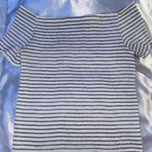 ☆off the shoulder white shirt with black stripes ☆